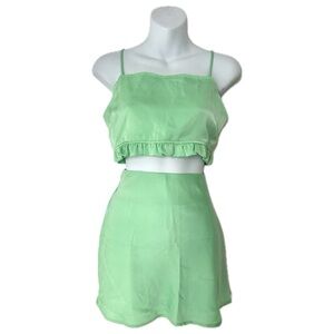 Cotton On Santorini Dew Melon Satin Women's Tie Back Crop Top & Zip Up Skirt NWT